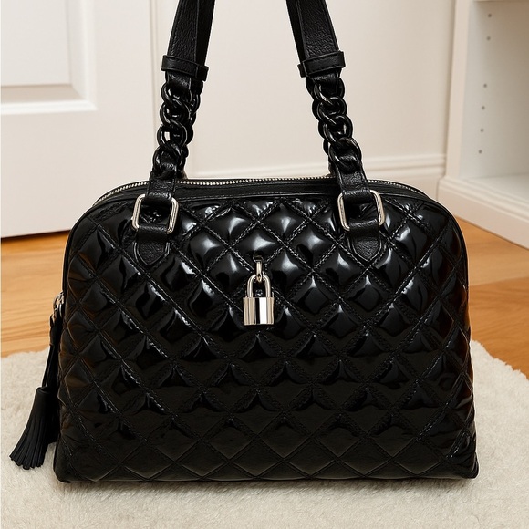 Marc Jacobs Black Quilted Patent Leather Karlie Bowler Bag - Picture 1 of 11